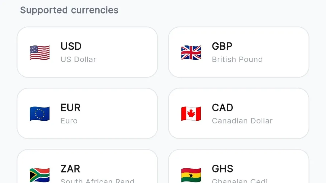 Supported currencies in the ZevPay Global Account